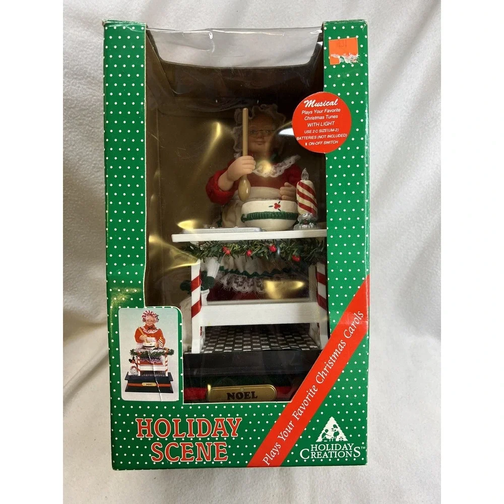 VTG Musical Holiday Scene MRS SANTA CLAUS Baking Cookies‎ Lights Christmas Music